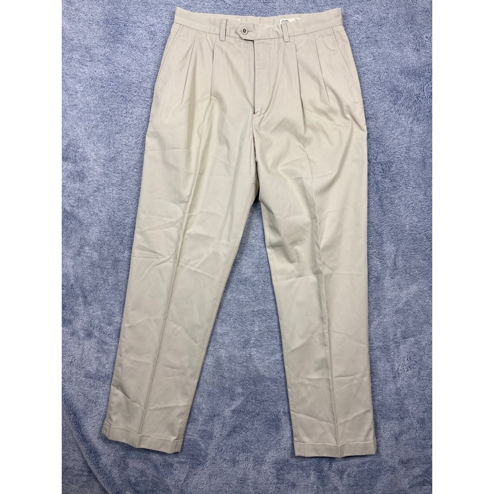 John W. Nordstrom Mens 34x33 Beige Pleated Chino Pants Smartcare Stain Resistant